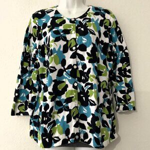 SAG HARBOR FLORAL BUTTON FRONT CARDIGAN SWEATER PLUS